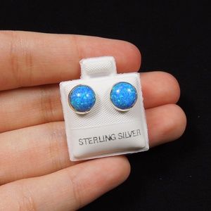 Blue Fire Opal Sterling Silver 8mm Studs